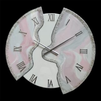 Horloge déstructurée 75cm - rose, gris, blanc