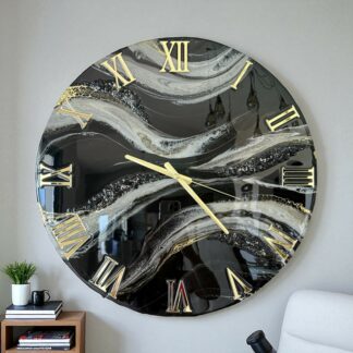 Horloge 55cm - Noir gris, or