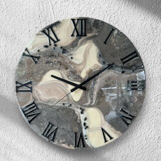 Horloge murale 50cm, tons brun à beige, finitions noires