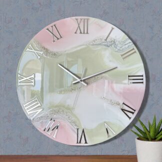 Horloge murale, 50cm, vert sauge et rose tendre