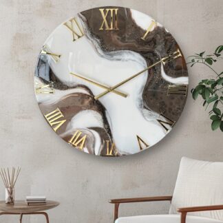 Horloge murale 60cm - Tons bruns, blanc, finitions dorées