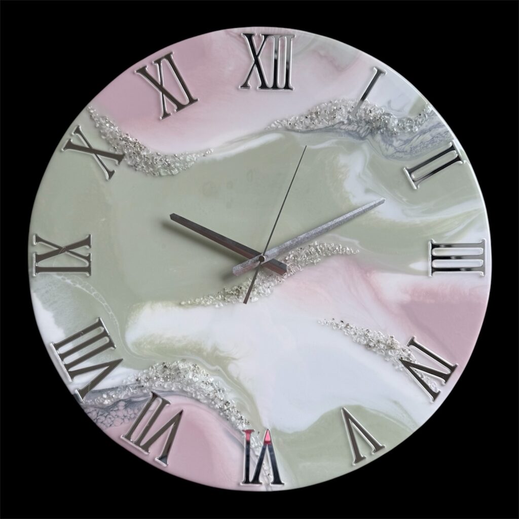 Horloge murale, 50cm, vert sauge et vieux rose