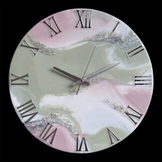 Horloge murale, 50cm, vert sauge et vieux rose