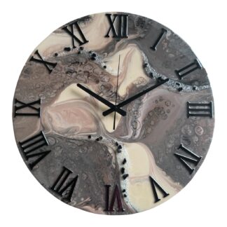 Horloge murale 50cm, tons brun à beige, finitions noires