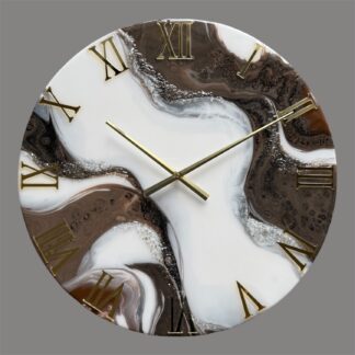 Horloge murale 60cm - Tons bruns, blanc, finitions dorées