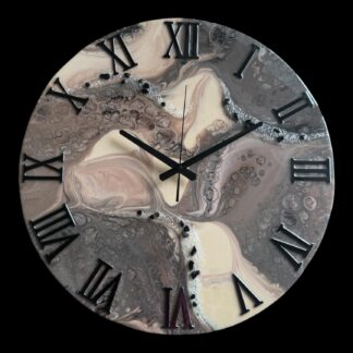 Horloge murale 50cm, tons brun à beige, finitions noires