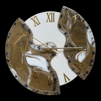 Horloge murale déstructurée 70cm, tons ocre, blanc, bleu