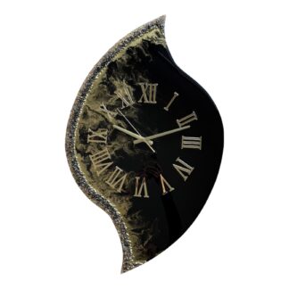 Horloge murale, tons noir et or, 84x50cm