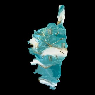 Horloge Corse, turquoise, blanc et or, 93x45cm