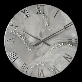 Horloge murale 60cm, tons gris et argenté