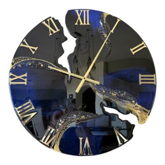 Horloge murale effet cassé, noir, indigo et or, 65cm