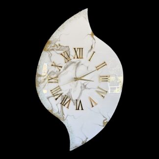 Horloge murale, 84x50cm, tons blanc et or