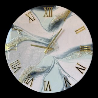 Horloge murale, tons rose poudré, gris clair et noir, 55cm