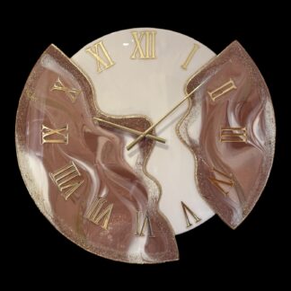 Horloge murale déstructurée, tons brun à beige, finitions dorées, 80cm