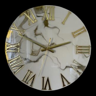Horloge murale 40cm, tons blanc et or