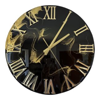 Horloge murale 40cm, tons noir et or
