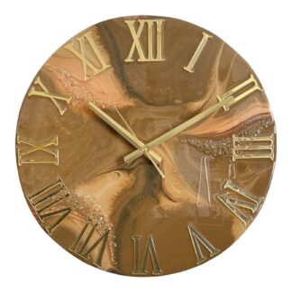 Horloge murale 40cm, tons brun, beige, champagne rosé et or