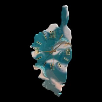 Horloge Corse turquoise, blanc et or, 66x30cm