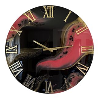 Horloge murale 55cm, tons noir, rose et or