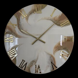 Horloge murale 60cm, tons blanc, beige et or