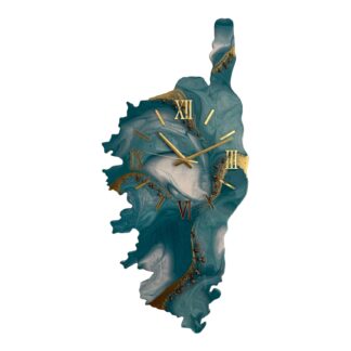Horloge Corse, tons turquoise, blanc et or. 93x45cm