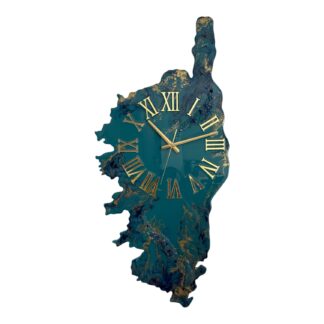 Horloge murale Corse, tons turquoise, bleu nuit et or, 93x45cm