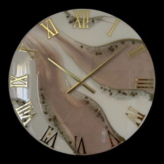 Horloge murale, 60cm, tons beige rosé, blanc et or