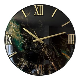 Horloge murale, 40cm, tons noir, vert émeraude et or