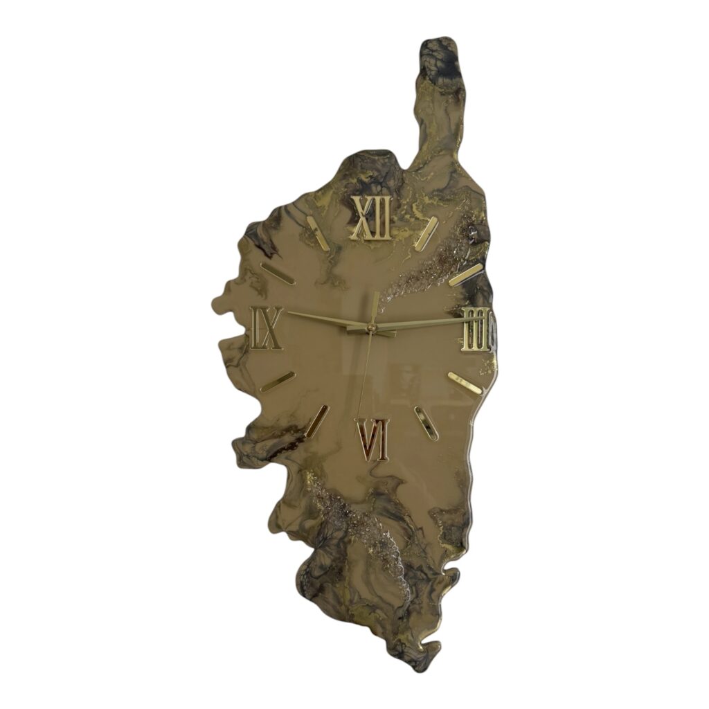 Horloge murale Corse, 66x30cm, tons ivoire, brun (almond) et or