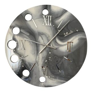 Horloge murale ajourée avec rétroéclairage LED, 60cm, tons gris, blanc et argent