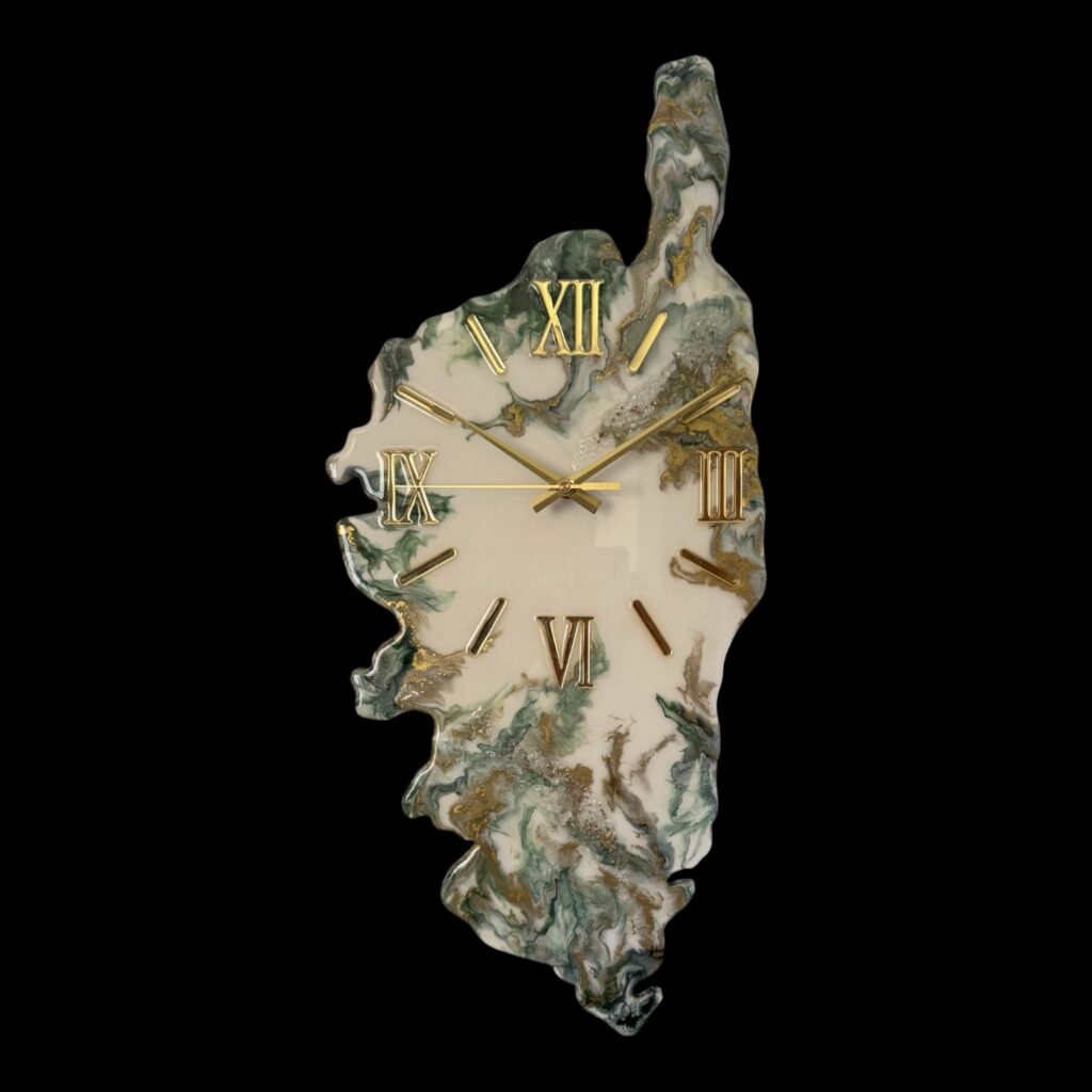 Horloge murale Corse, 66x30cm, tons verts, or et blanc
