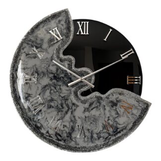Horloge murale déstructurée, 70cm, tons noir, gris et argent