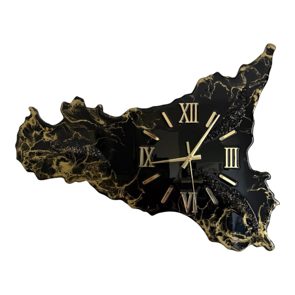 Horloge murale Sicile, 62x48cm, tons noir et or