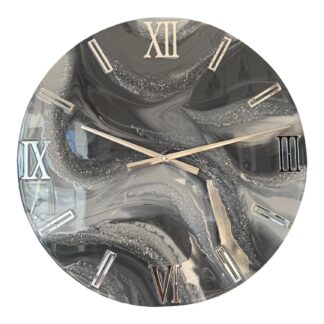 Horloge murale 55cm, tons gris et argent